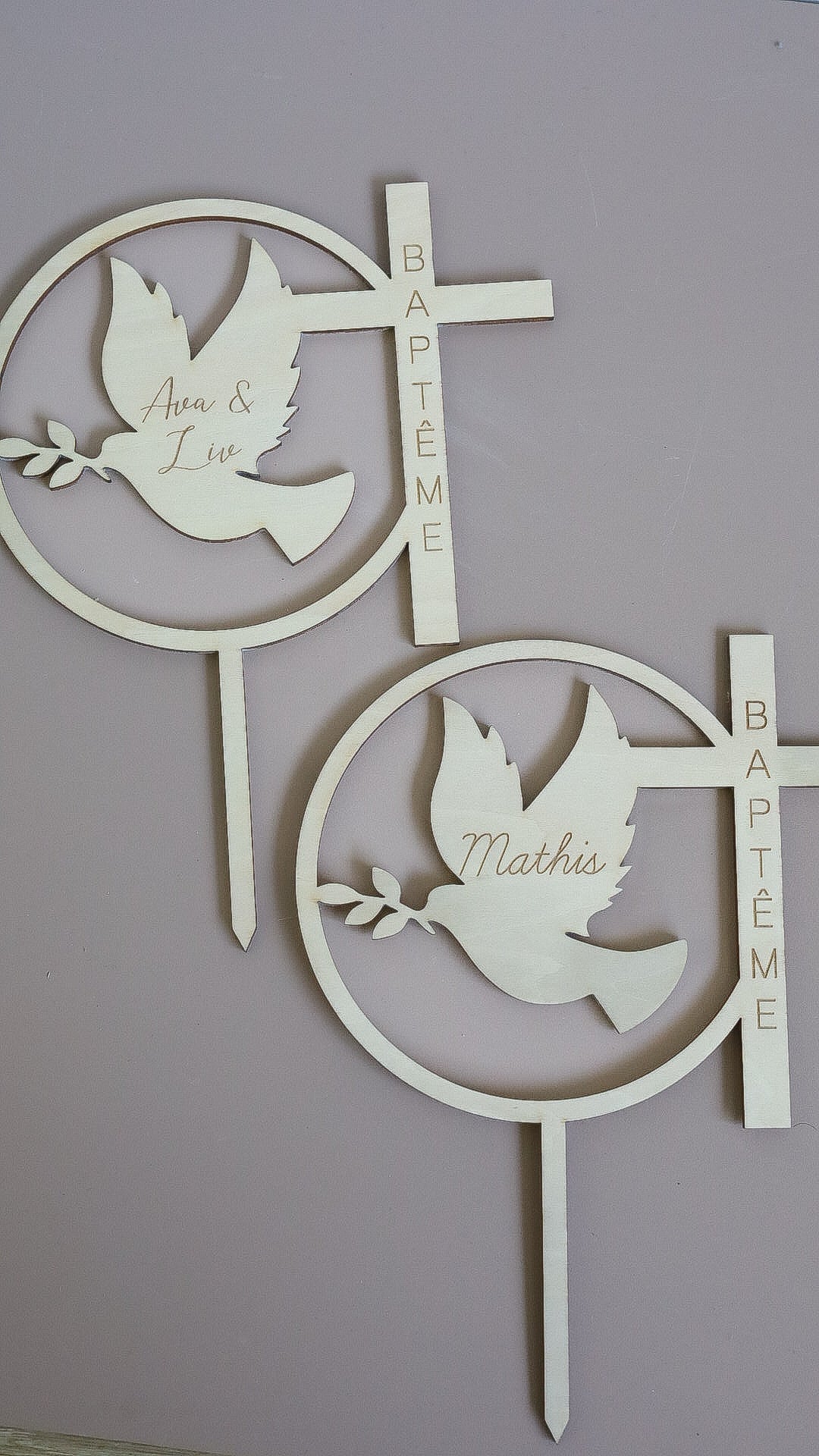 Cake topper Baptême - Rond croix colombe