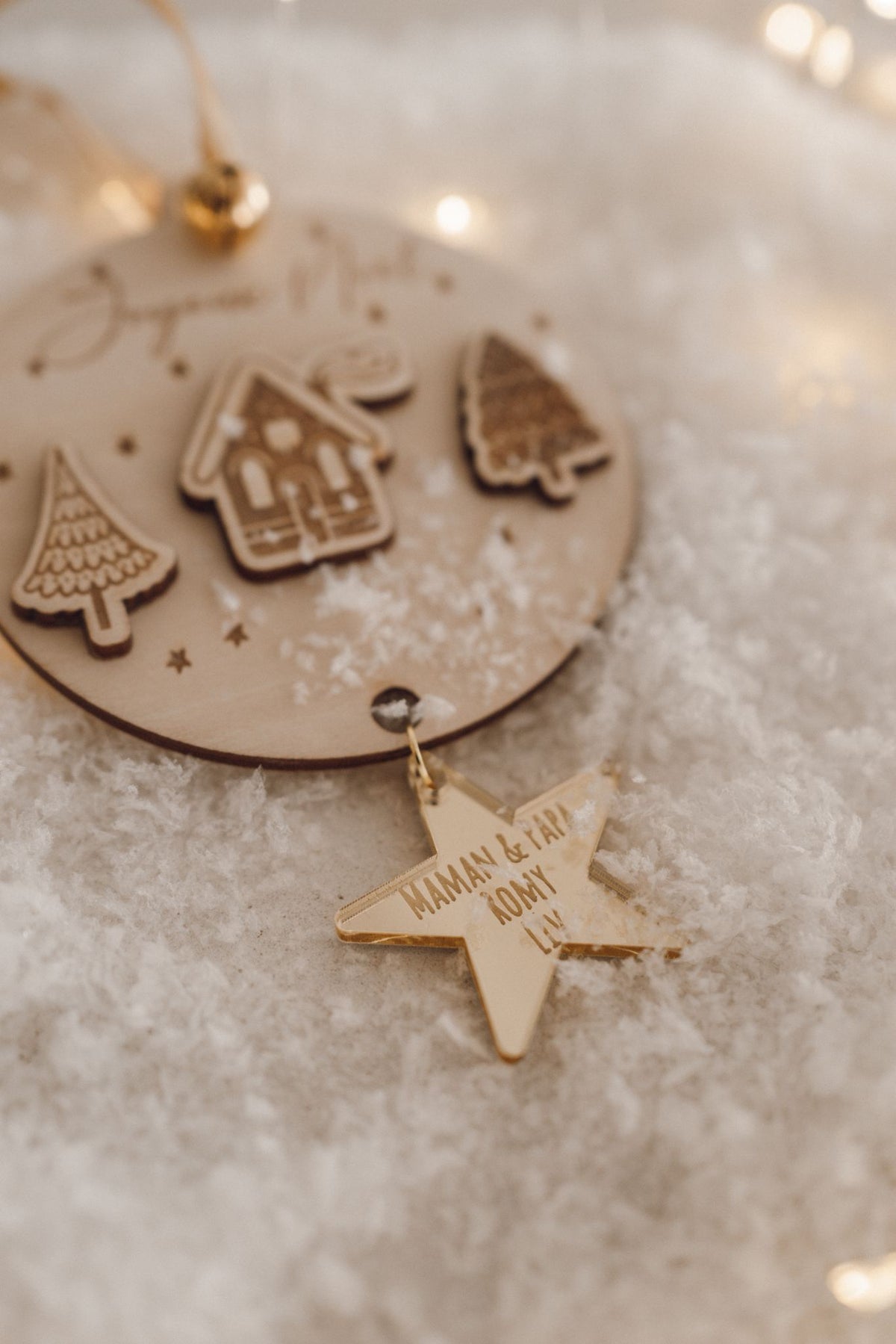 Boule en bois + pendentif étoile