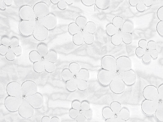 Chemin de table Fleurs, blanc, 26 x 500 cm