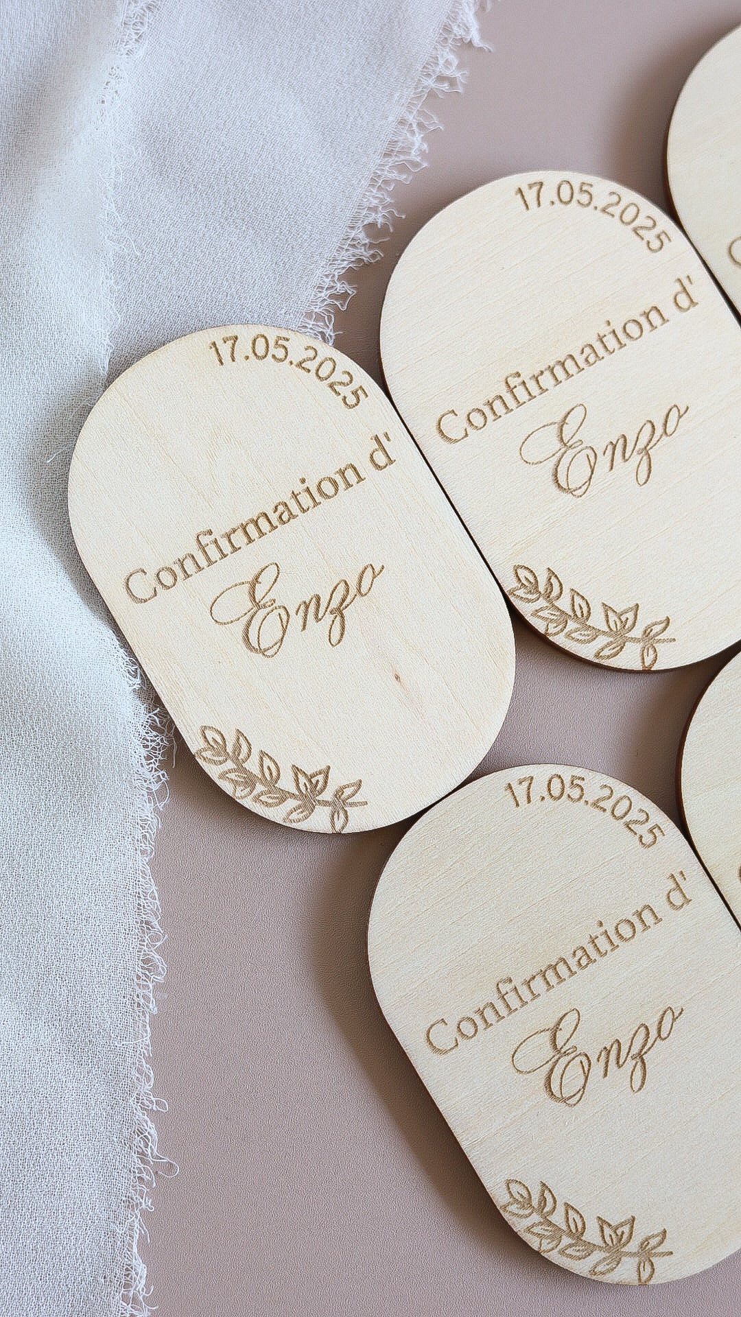 Magnet Baptême en bois - Forme ovale