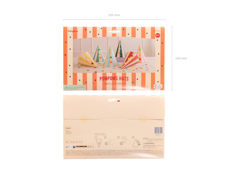 Chapeaux de fête à pompons – Lot de 6 – Circus Party