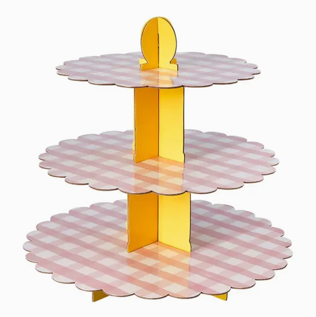 Présentoir à gâteaux 3 niveaux - Vichy rose