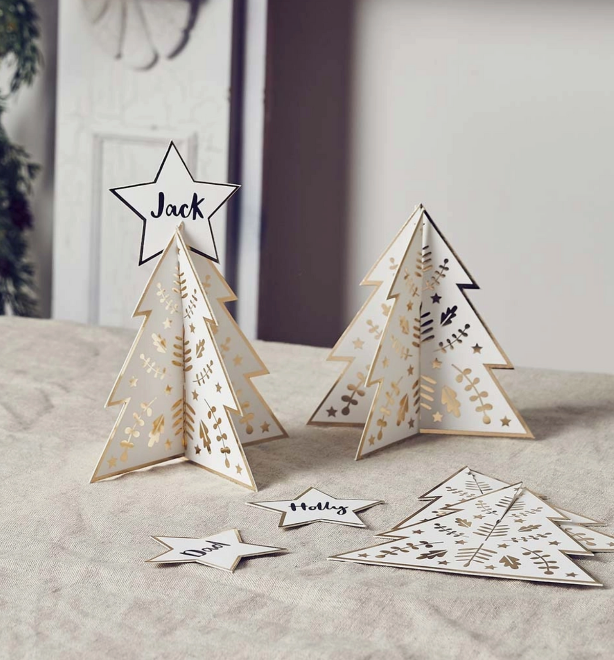 Marque place sapin dorées - Lot de 10