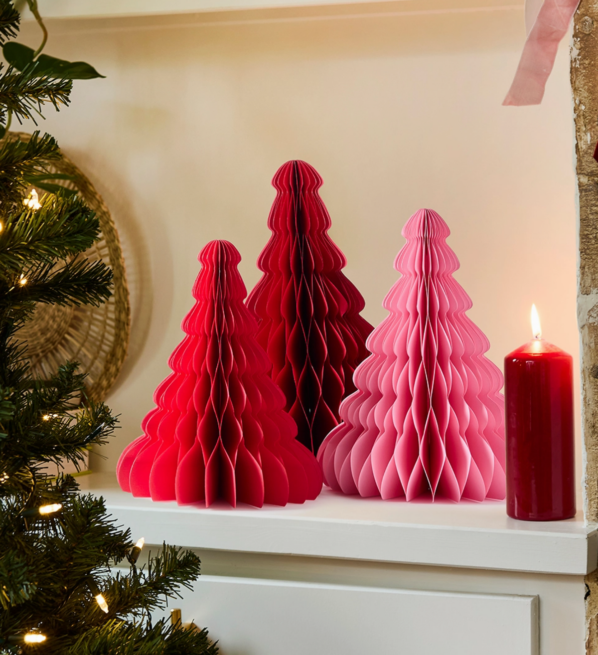 Arbres en nid d'abeilles roses et rouges - Lot de 3