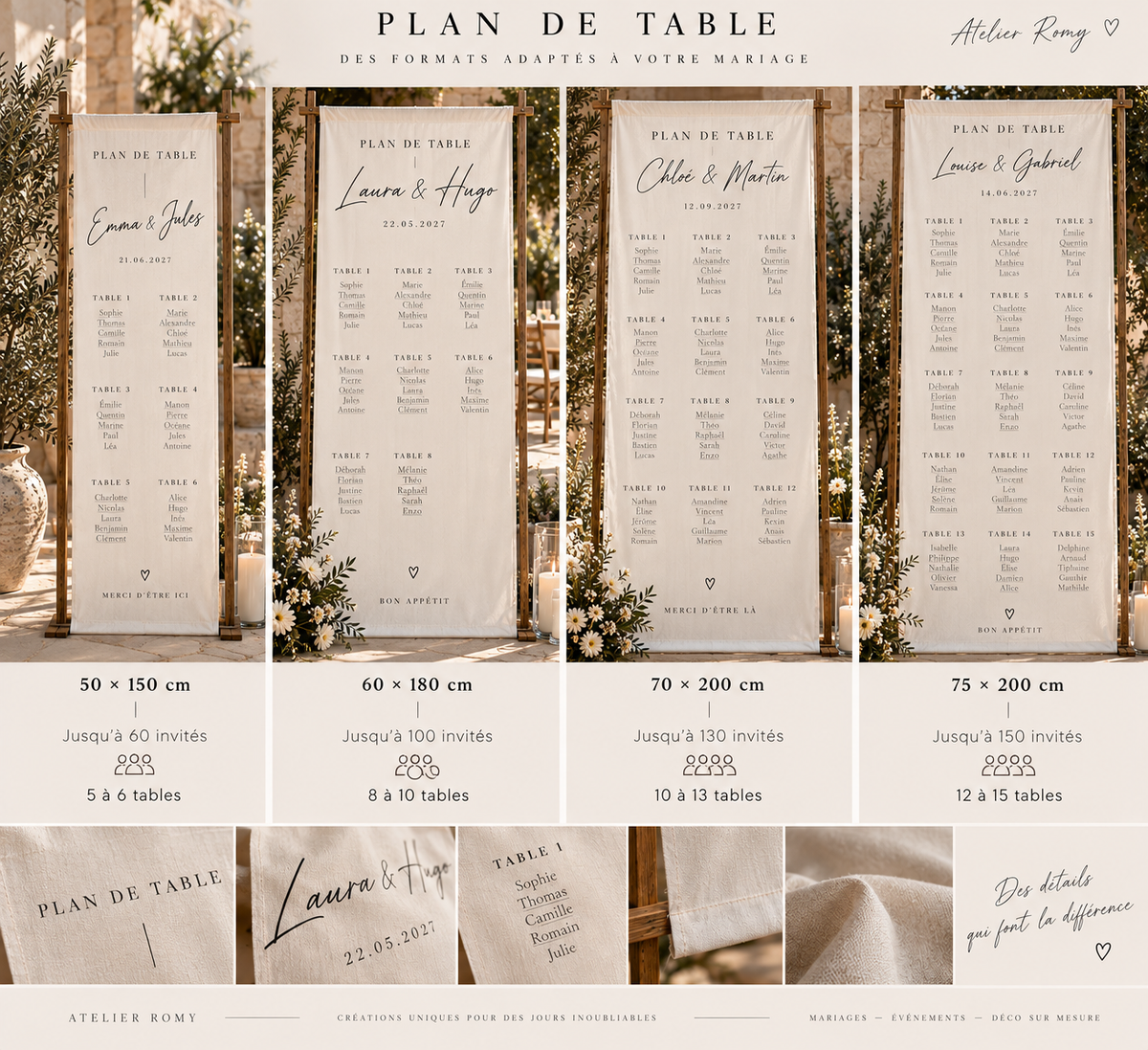 Affiche tissu lin - Plan de table