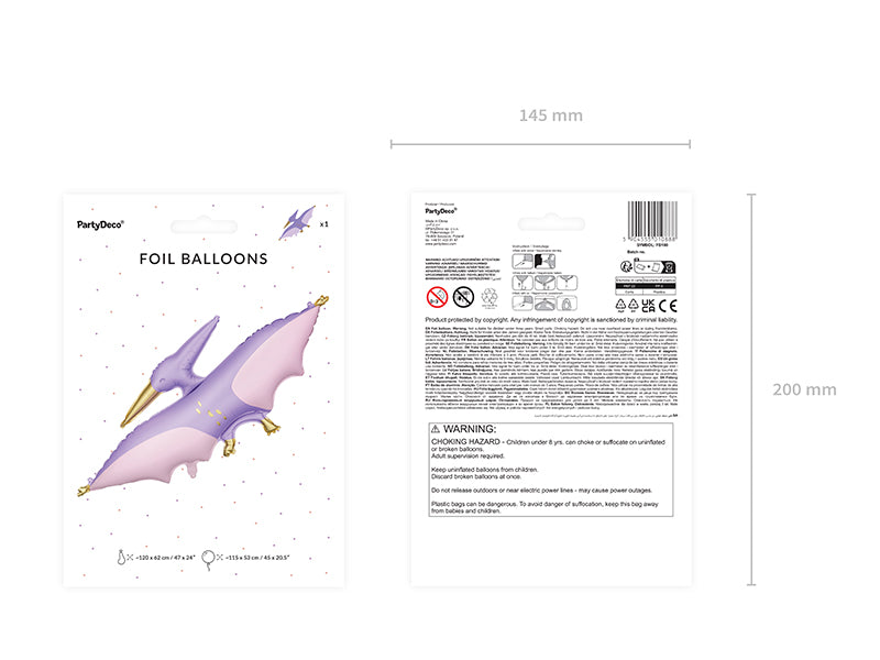 Ballon aluminium ptérodactyle, 120x62 cm, multicolore