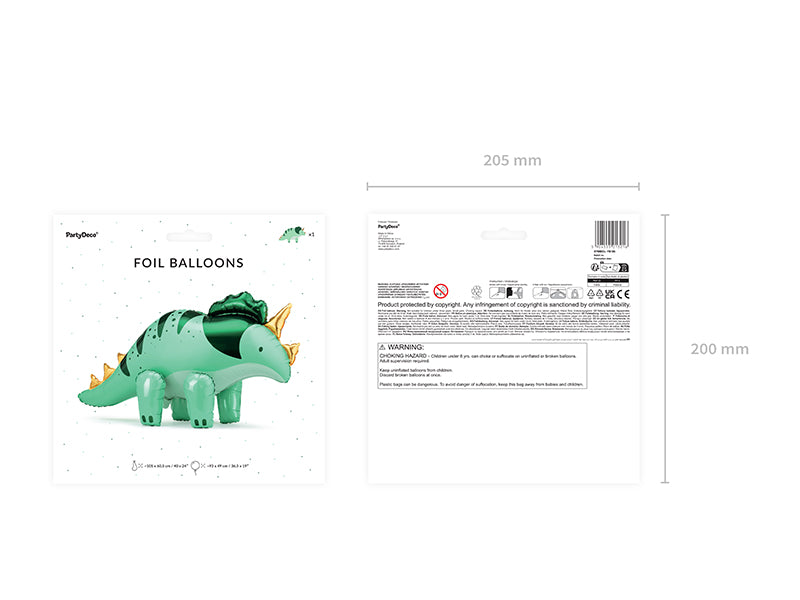 Ballon aluminium tricératops, 101 x 60.5cm, vert