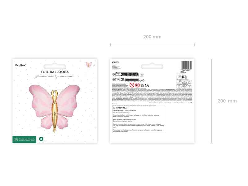Ballon en aluminium Papillon, 69x69 cm, rose