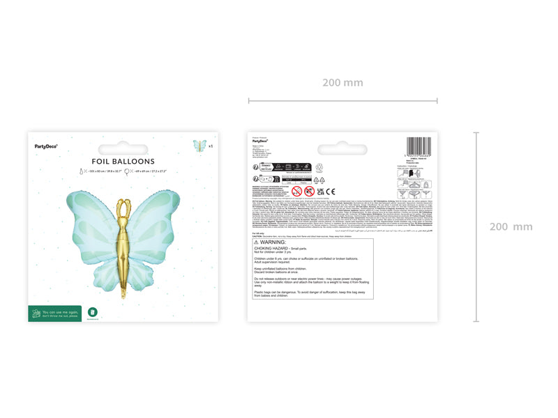 Ballon en aluminium Papillon, 69x69 cm, menthe