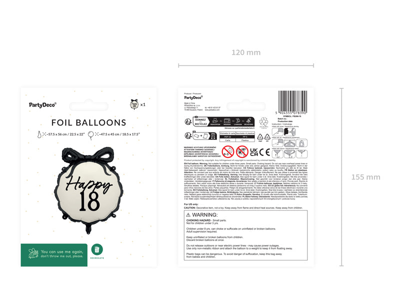 Ballon alu Happy 18, 47.5x45 cm, multicolore