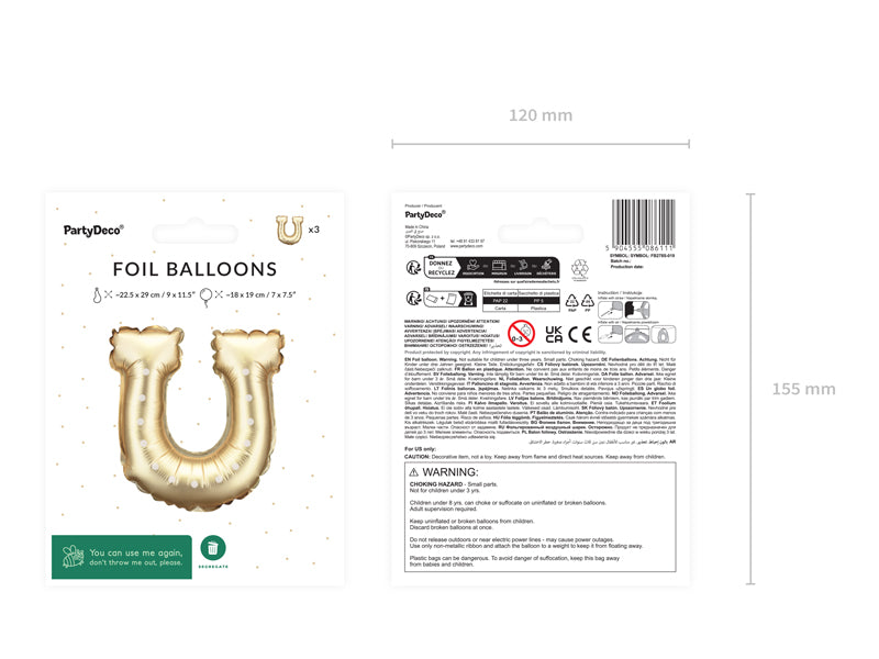 Ballons aluminium pour guirlandes fer à cheval, 18x19 cm, doré – lot de 3