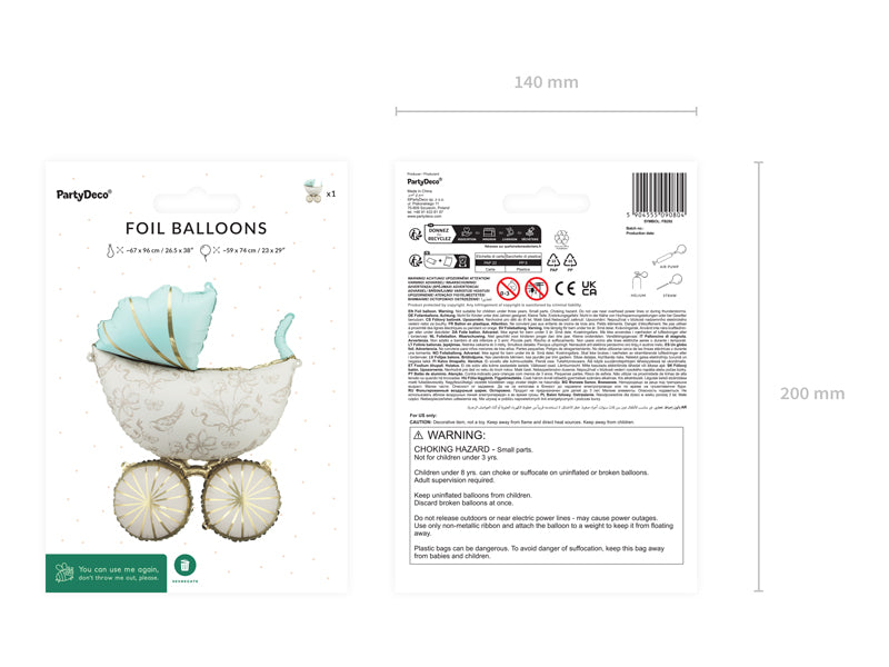 Ballon en aluminium Poussette, 67x96 cm, multicolore.