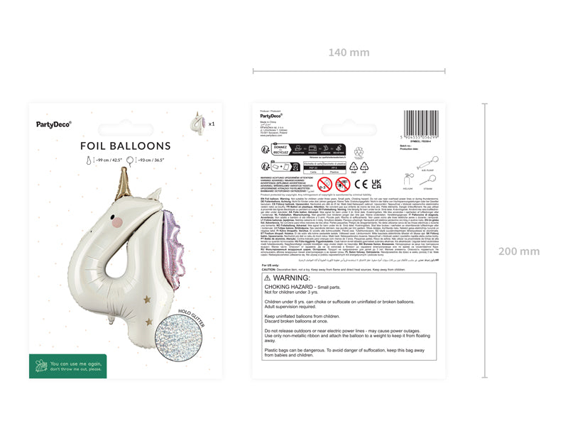 Ballon aluminium chiffre ''4'' Licorne, 93 cm, assorti