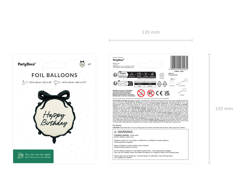 Ballon aluminium rond Happy Birthday, 47,5x45 cm, assortiment