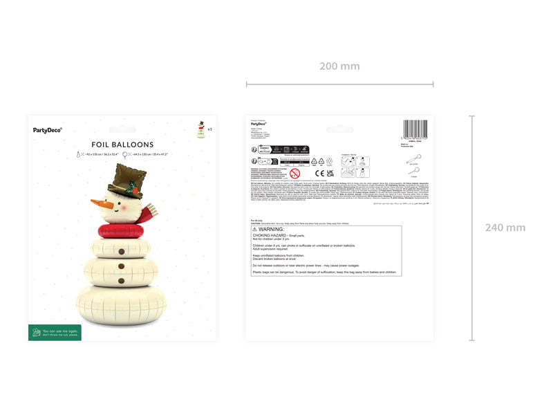 Ballon en aluminium Bonhomme de neige debout, 64,5x120 cm, beige