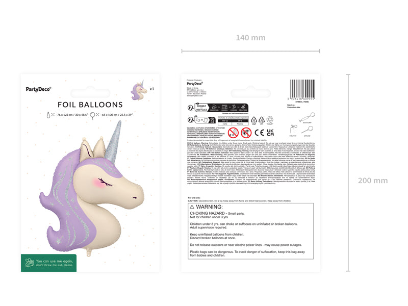 Ballon aluminium Licorne, 65x100 cm, assortiment