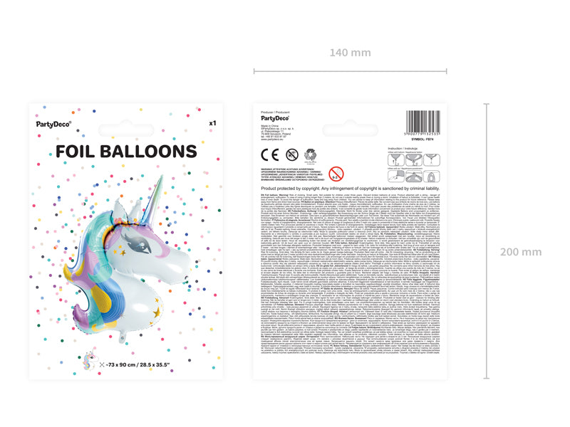 Ballon en aluminium Licorne, 73x90cm, mélange