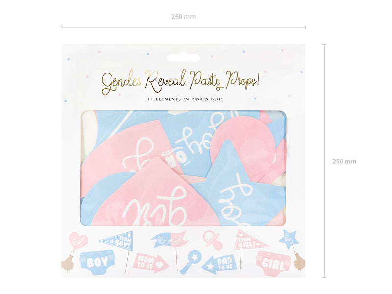 Accessoires photobooth Gender Reveal – Lot de 11
