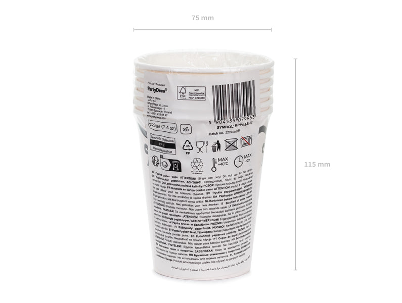 Gobelets papier avec nœuds, crème-noir, 220 ml – lot de 6