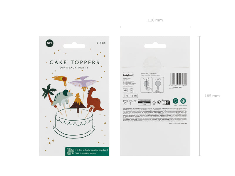 Topper gâteau Dinosaurees, 8-12 cm, multicolore – lot de 6