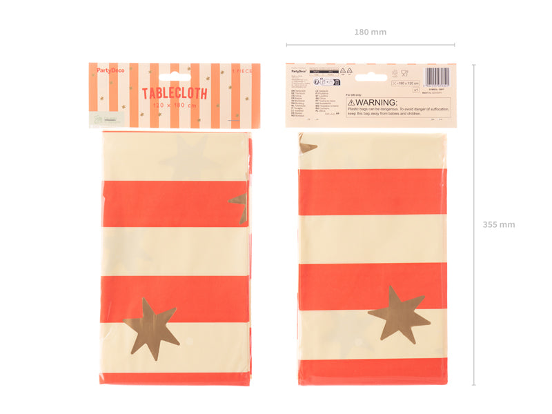 Nappe rayures rouges et étoiles dorées – Cirque