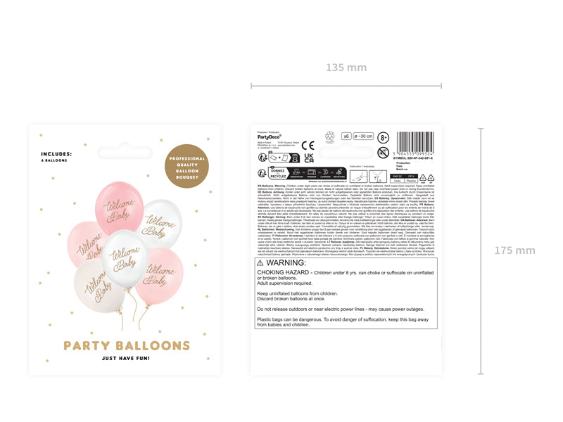 Ballons 30 cm, Welcome Baby, multicolore rose – lot de 6 pièces