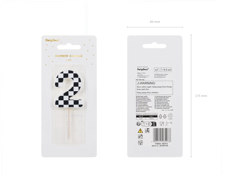 Bougie d'anniversaire Chiffre 2, 5.5 cm, noir