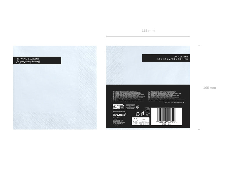 Serviettes 3 couches, bleu, 33x33cm – lot de 20 pièces