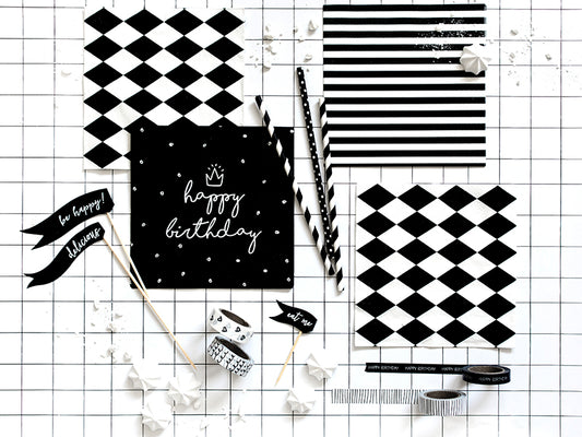 Serviettes à rayures noires, 33 x 33cm – lot de 20