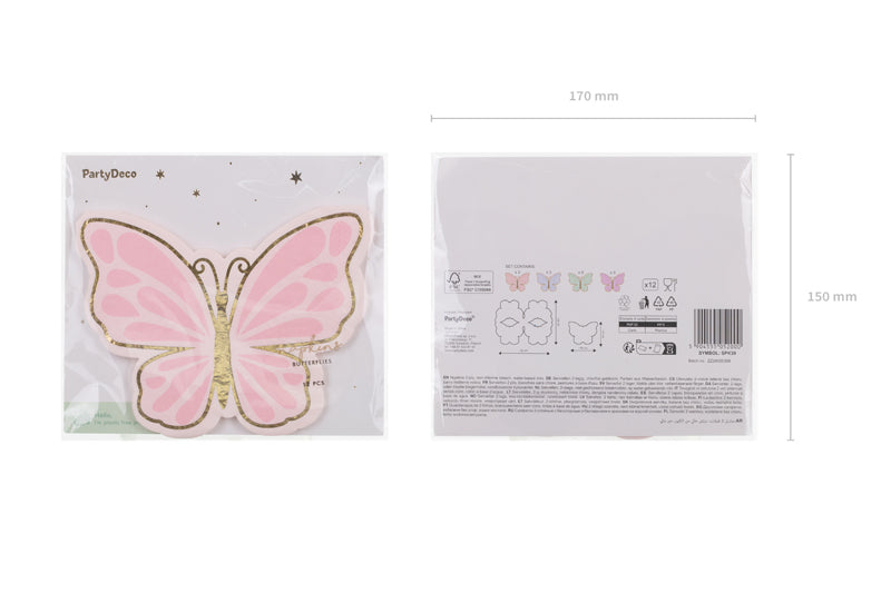 Serviettes Papillon, assortiment, 16x12 cm – lot de 12 pièces
