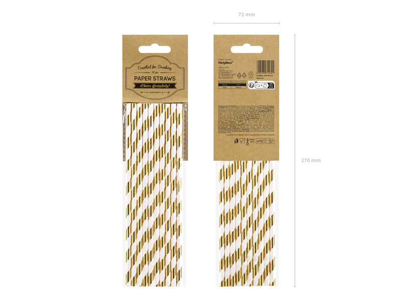 Pailles en papier, or, 19.5cm – lot de 10 pièces