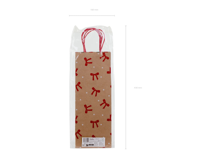 Sacs cadeaux Rayures et nœuds, 12.5x33.5x9 cm, kraft – Lot de 6