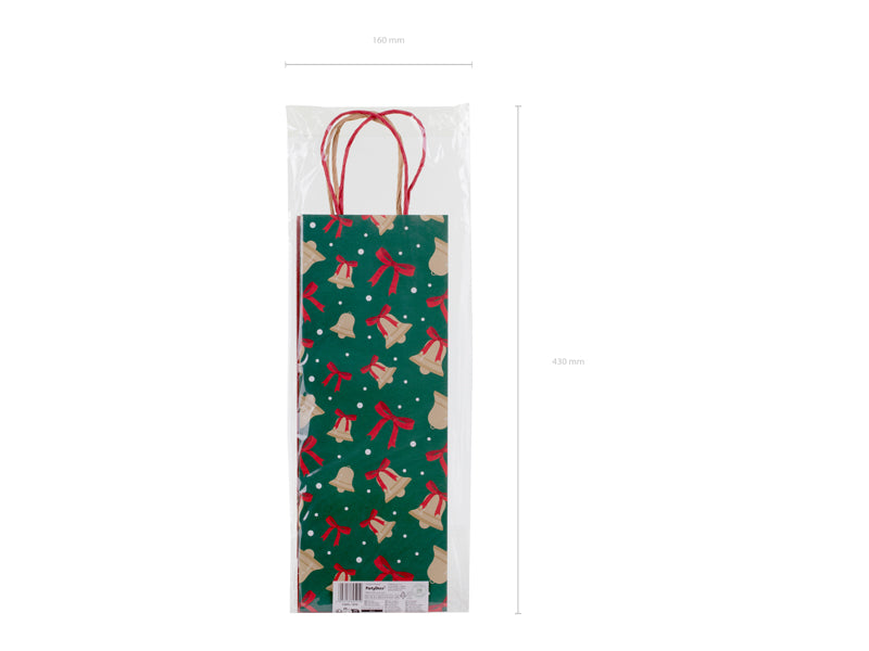 Sacs cadeaux Flocons et cloches, 12.5x33.5x9 cm, rouge et vert – Lot de 6