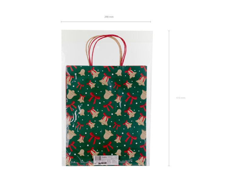 Sacs cadeaux Flocons et cloches, 26x32.5x12 cm, rouge et vert – Lot de 6