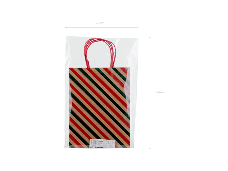 Sacs cadeaux Rayures et nœuds, 19x25x10 cm, kraft – Lot de 6