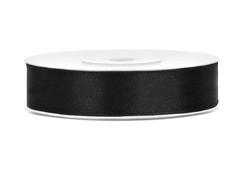 Ruban satin, noir – 12mm/25m