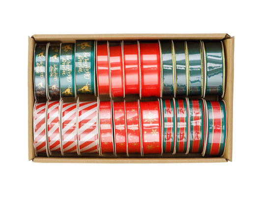 Set de rubans de Noël 1,5-2,5x300 cm, mix de motifs – Lot de 24