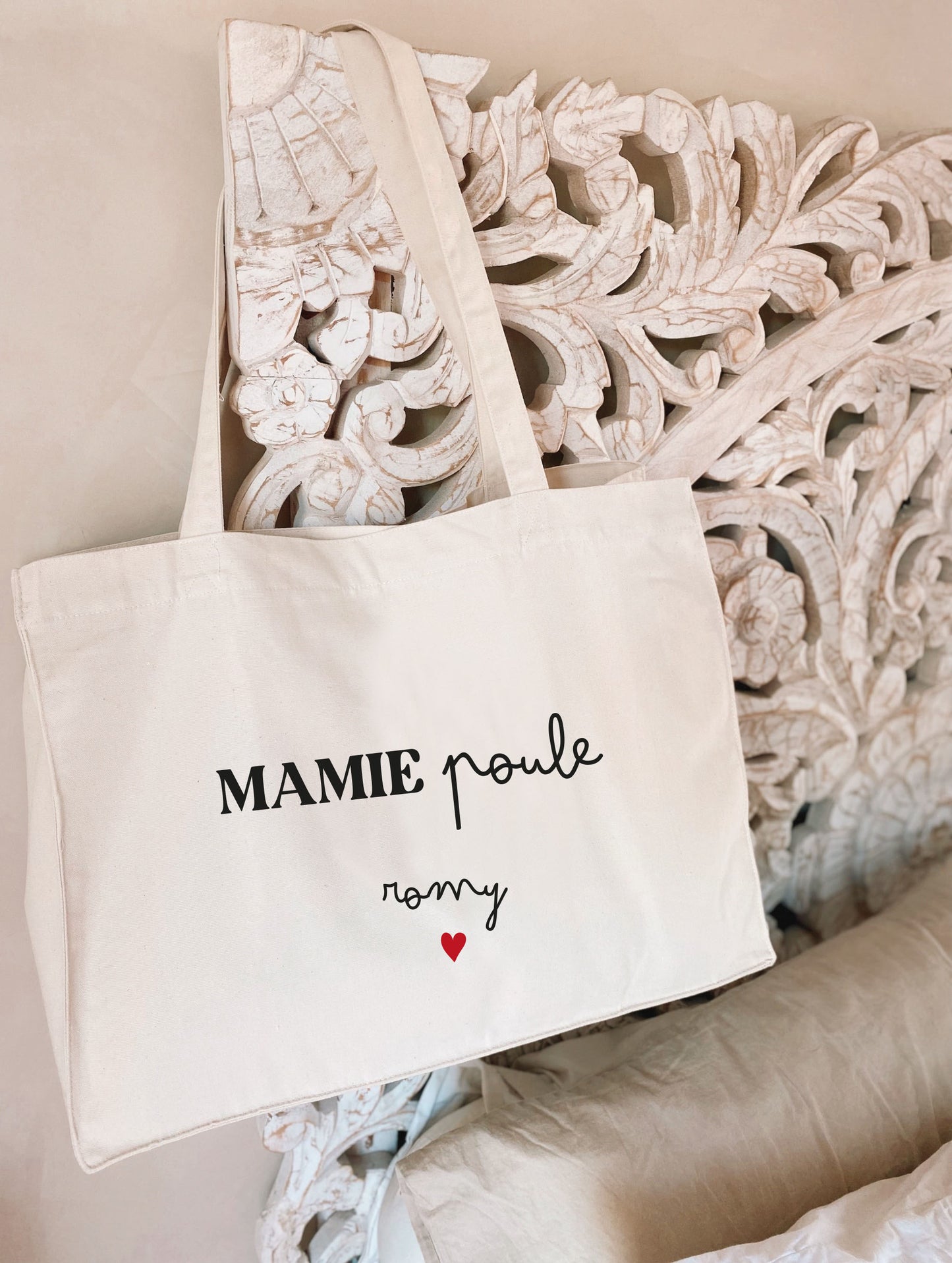 Sac cabas beige coton "Double police »