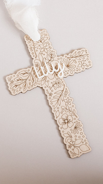 Croix religieuse en bois - Décoration baptême