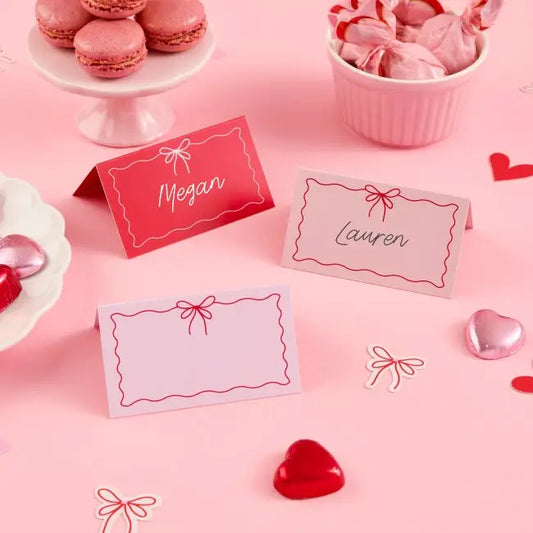 Cartes de placement nœud rose et rouge - Lot de 12