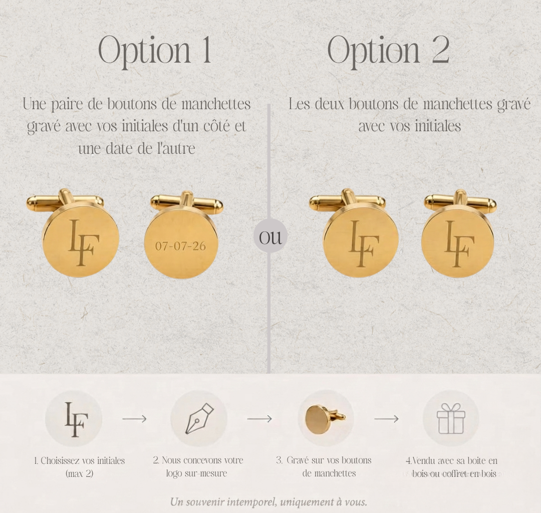 Bouton de manchette + boîte en bois