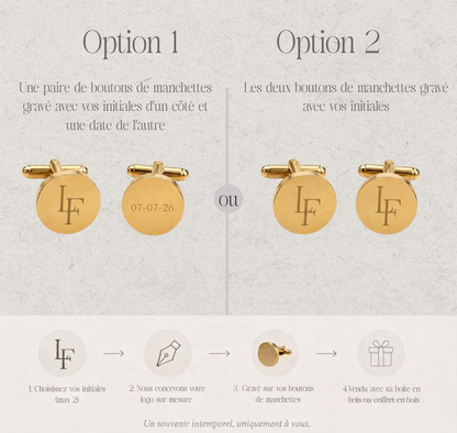 Bouton de manchette + boîte en bois