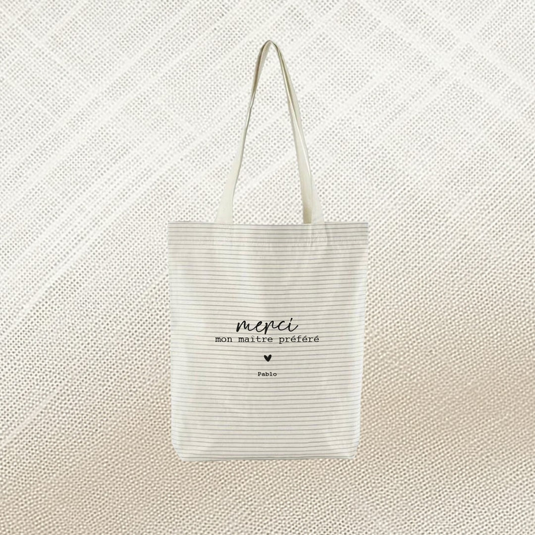 Tote bag à rayures « Collection Merci »