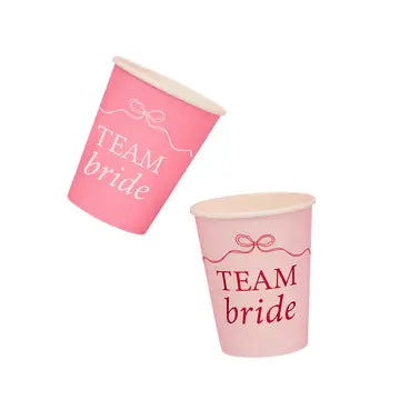 Gobelets en papier roses « Team Bride » - Lot de 8