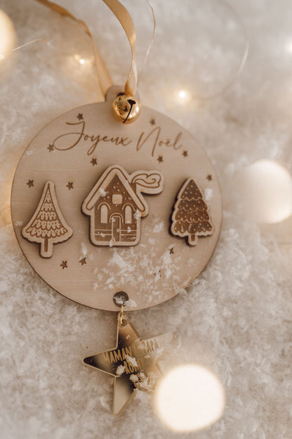 Boule en bois + pendentif étoile