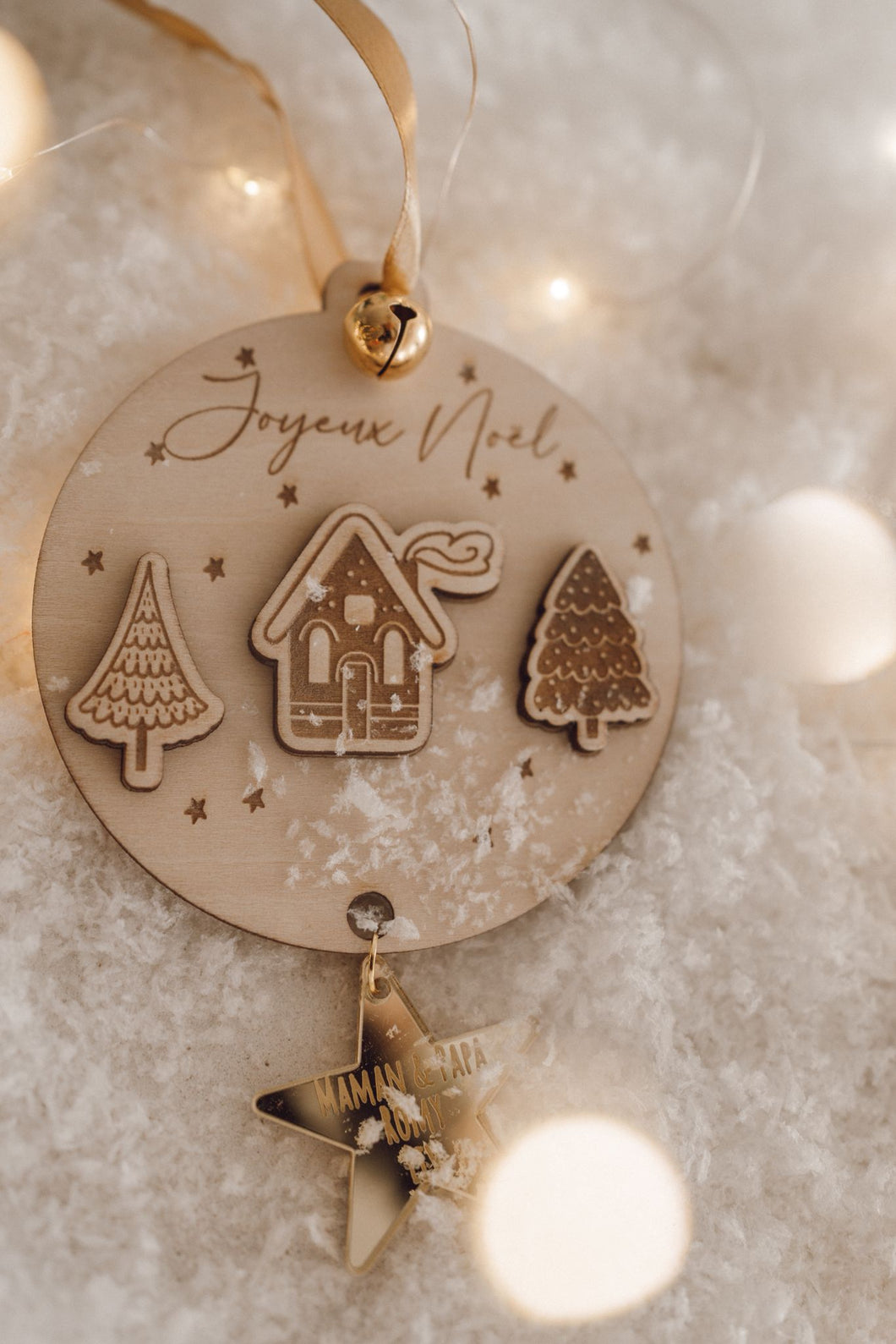 Boule en bois + pendentif étoile