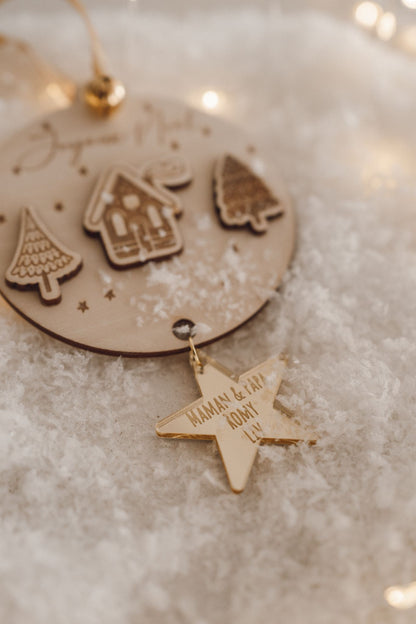 Boule en bois + pendentif étoile