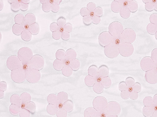 Chemin de table Fleurs, rose clair, 26 x 500 cm