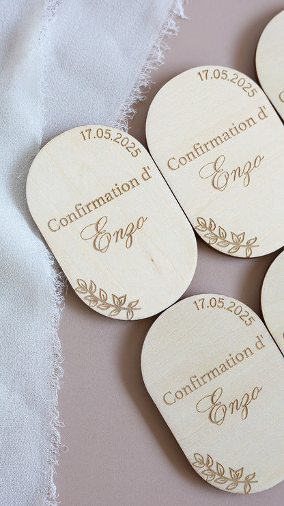 Magnet Baptême en bois - Forme ovale