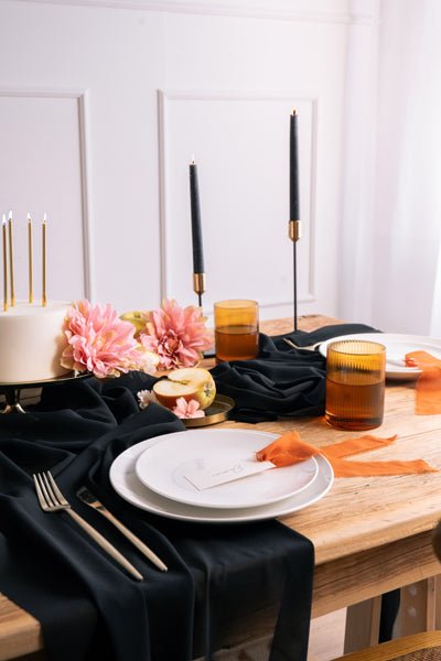 Chemin de table en chiffon, noir, 0,48 x 5 m